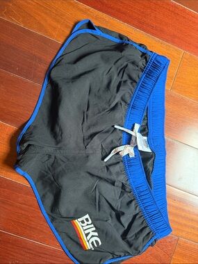 BIKE Men's Black Swim Trunks with Blue Trim
